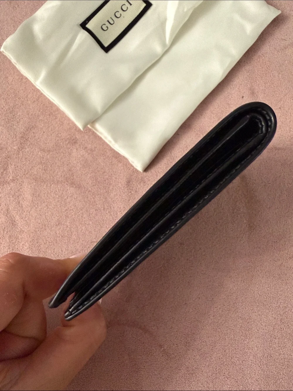 Gucci GG Black Leather Bi-Fold Wallet with Tiger Print